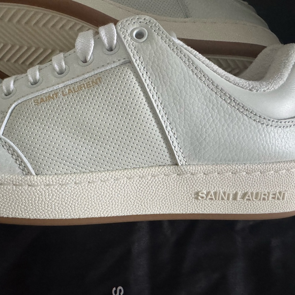 Saint Laurent White and Tan Unisex Sneakers - Picture 9 of 11